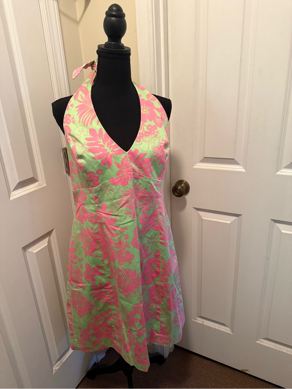 Jones New York Halter Floral A-Line Dress in Pink and Light Green